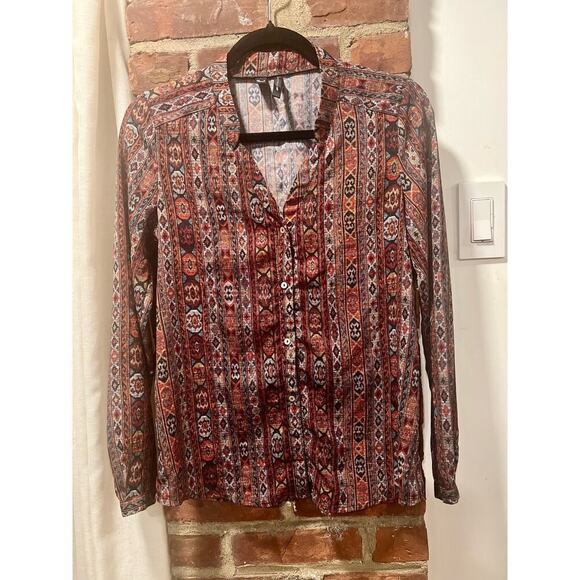 MNG Mango Printed Retro Boho Top Size 2 Business Casual - Picture 5 of 8